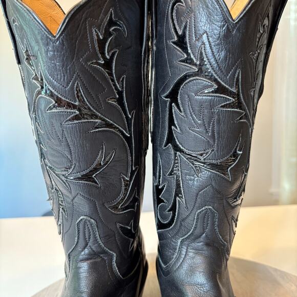 Lucchese Women's Black Leather Embellished Cowboy Cowgirl Boots US Size 6.5 - Picture 6 of 13